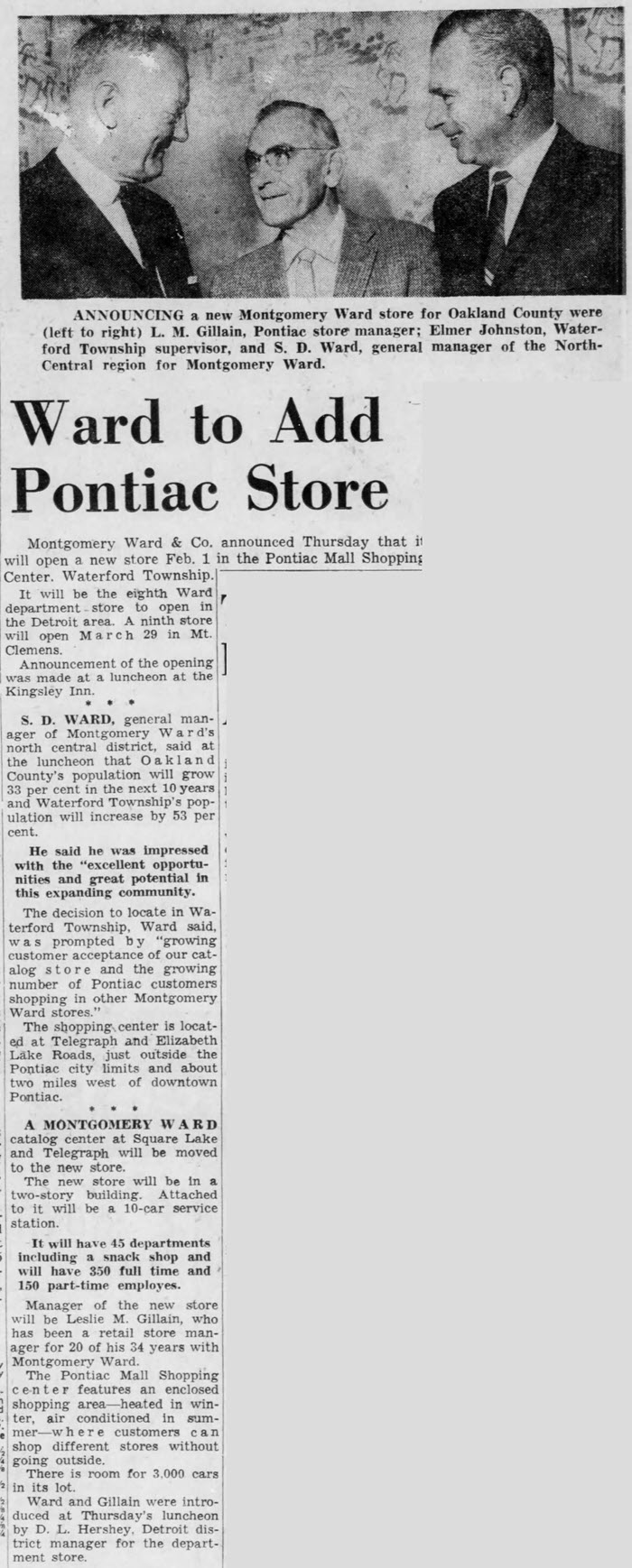 Summit Place Mall (Pontiac Mall) - Jan 5 1962 Article (newer photo)